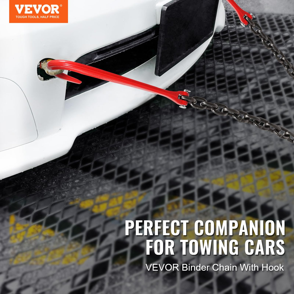 3/8" x 3' G80 V Bridle Towing Chain with J Hooks and Grab Hooks S7958