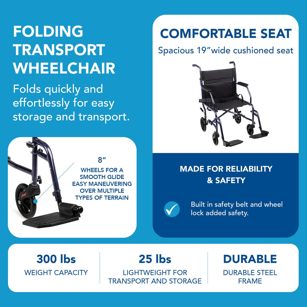 Folding Transport Wheelchair with 19 inch Seat V19027