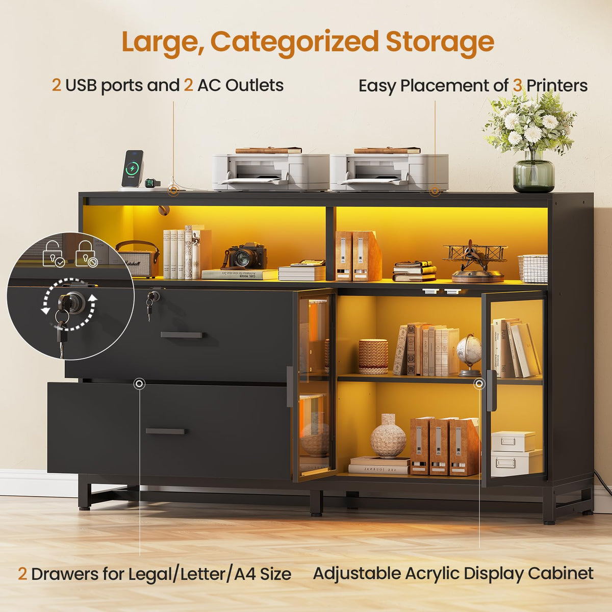 59" Filing Cabinet with Lock Drawers Legal Size T464