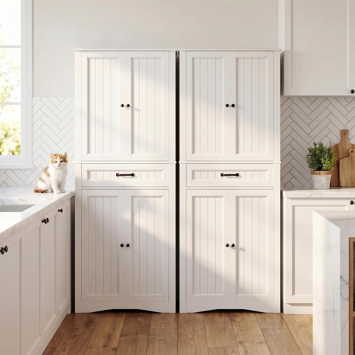 71" White Kitchen Pantry Storage Cabinet V4396