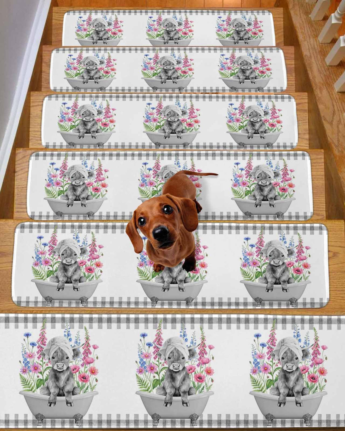 Pink Floral Non Slip Stair Treads 4 Pcs W891215