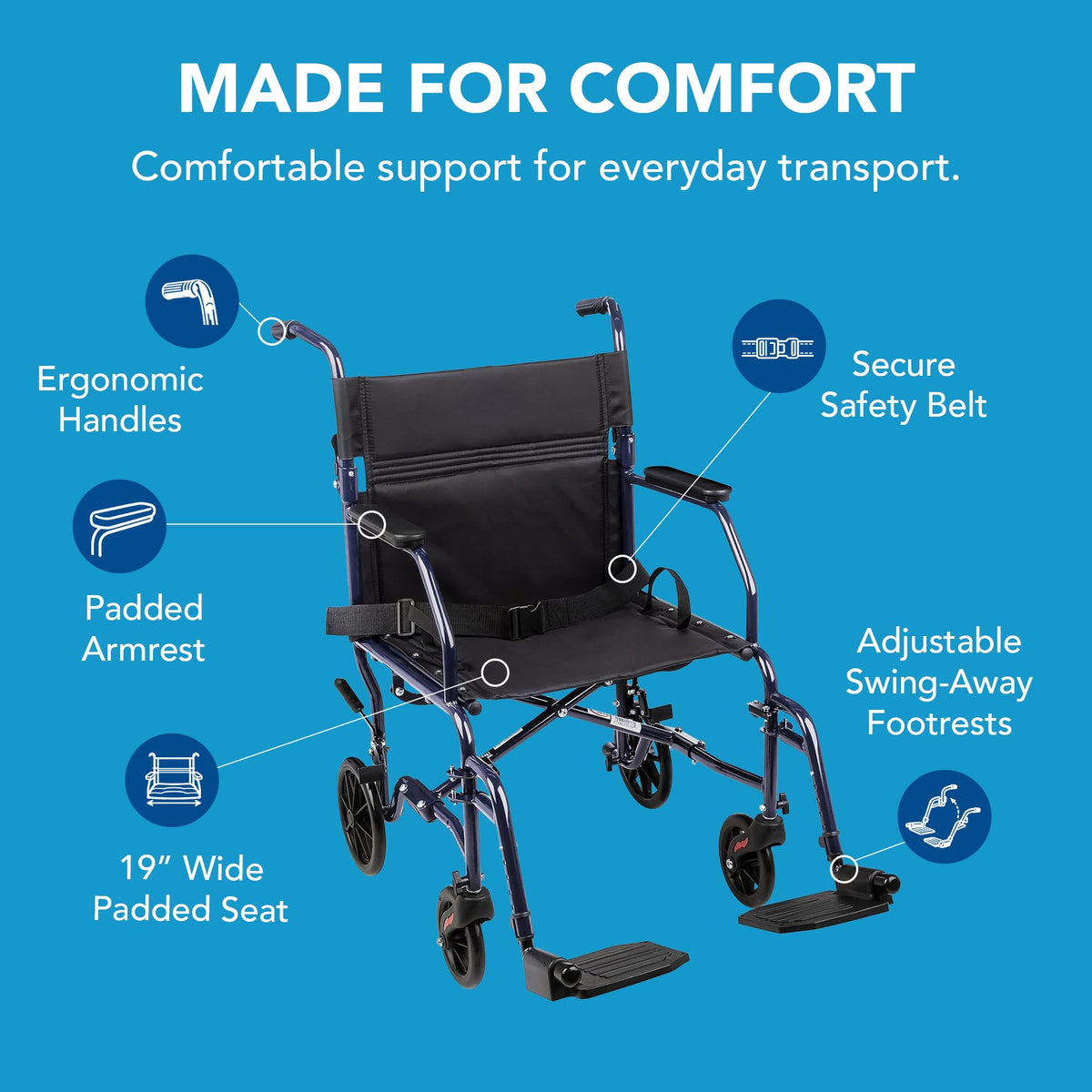 Folding Transport Wheelchair with 19 inch Seat V19027