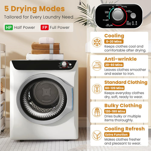 2.6 CU. FT. White Compact Electric Clothes Dryer with Stainless Steel Tub W83092