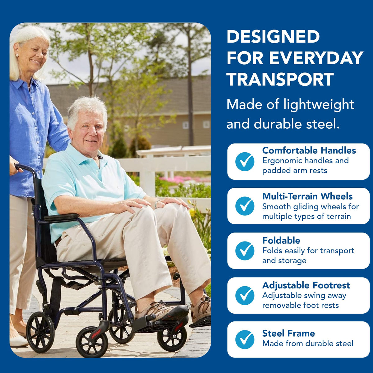 Folding Transport Wheelchair with 19 inch Seat V19027