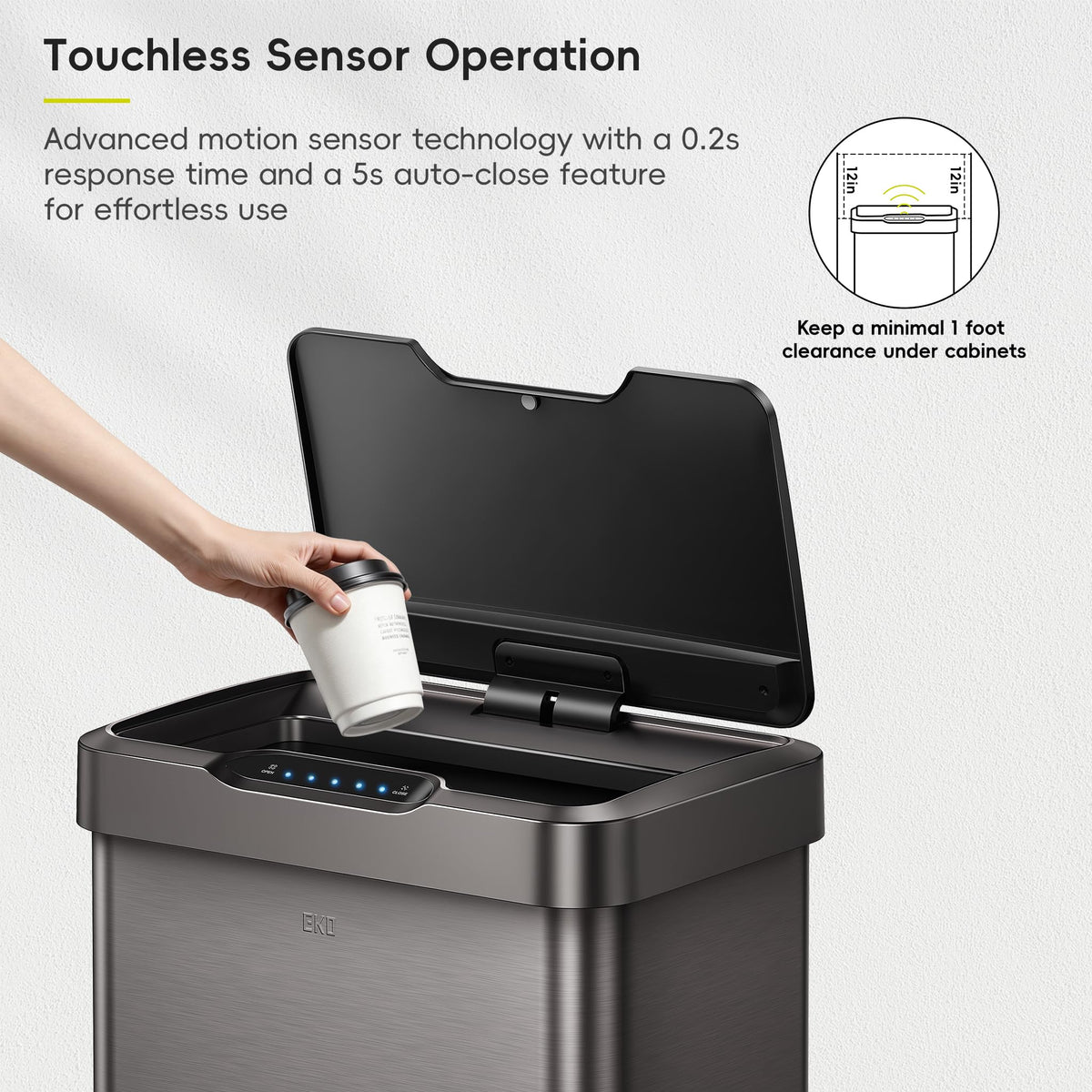 13.2 Gal Stainless Steel Motion Sensor Trash Can F2011