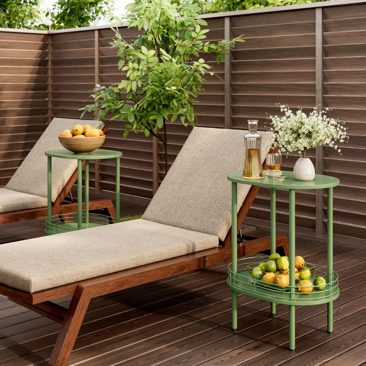 Oval Side Table with Storage, 2-Tier Green End Table Q5550