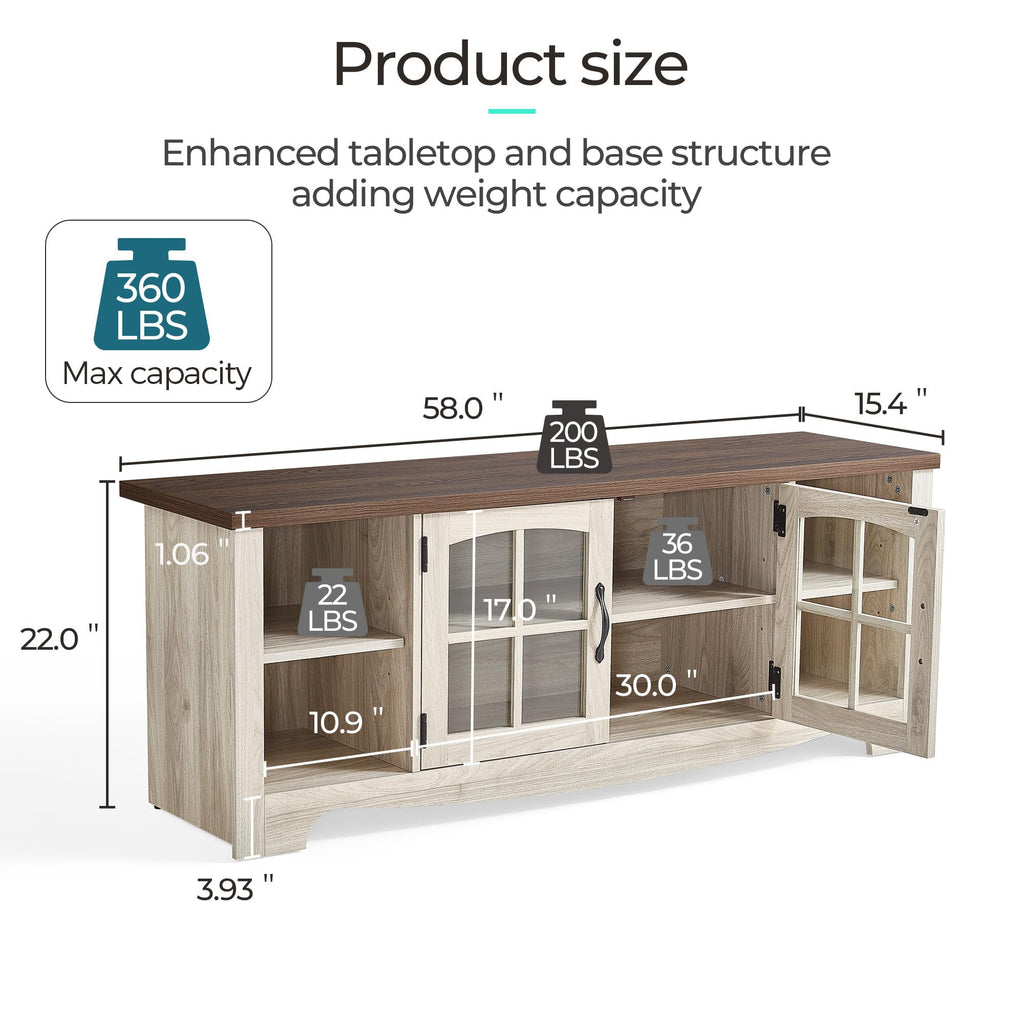 Farmhouse Wood TV Stand for 65 Inch TV with Glass Door Storage Cabinet U8292