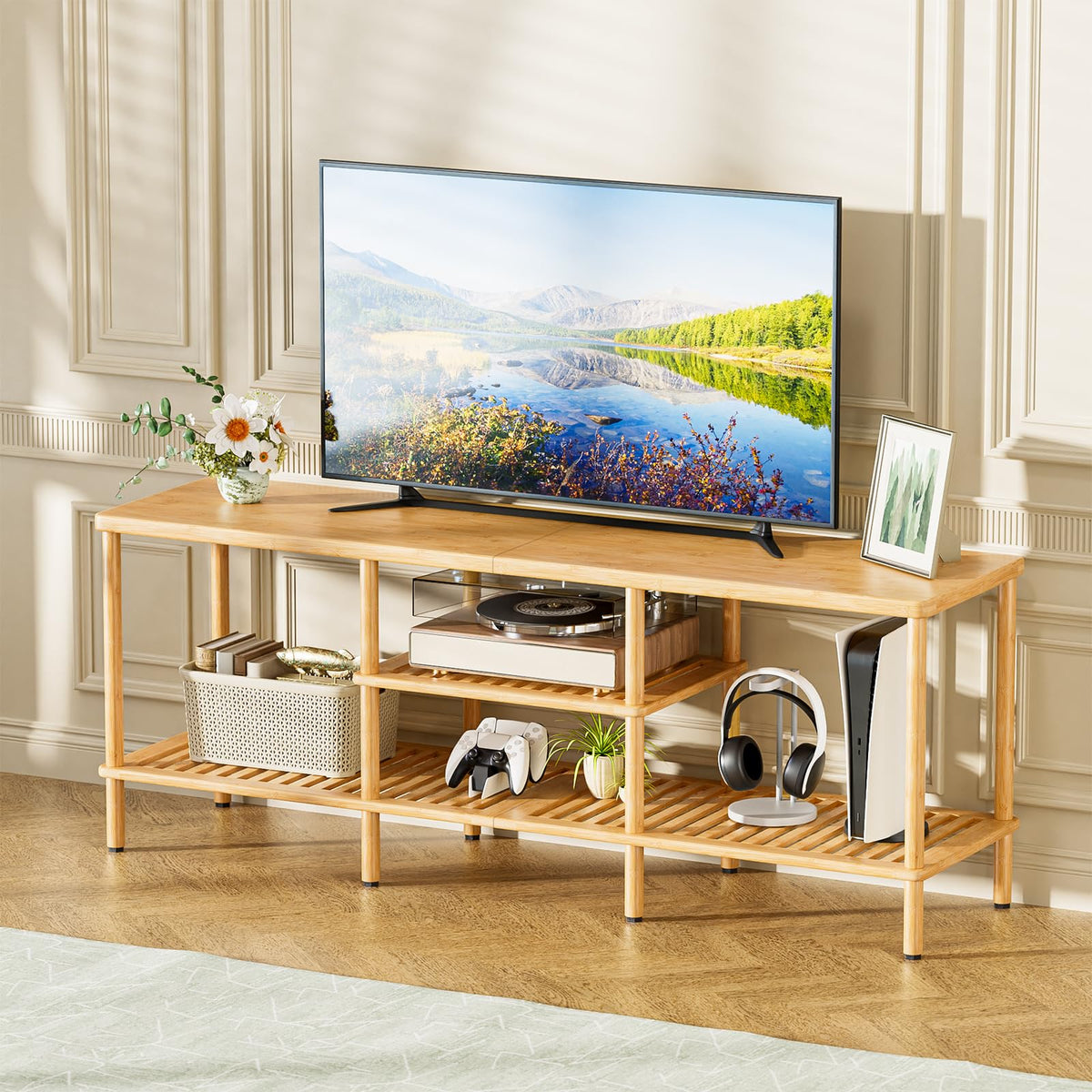 Bamboo 3 Tier TV Stand for 60 65 Inch TV S28391