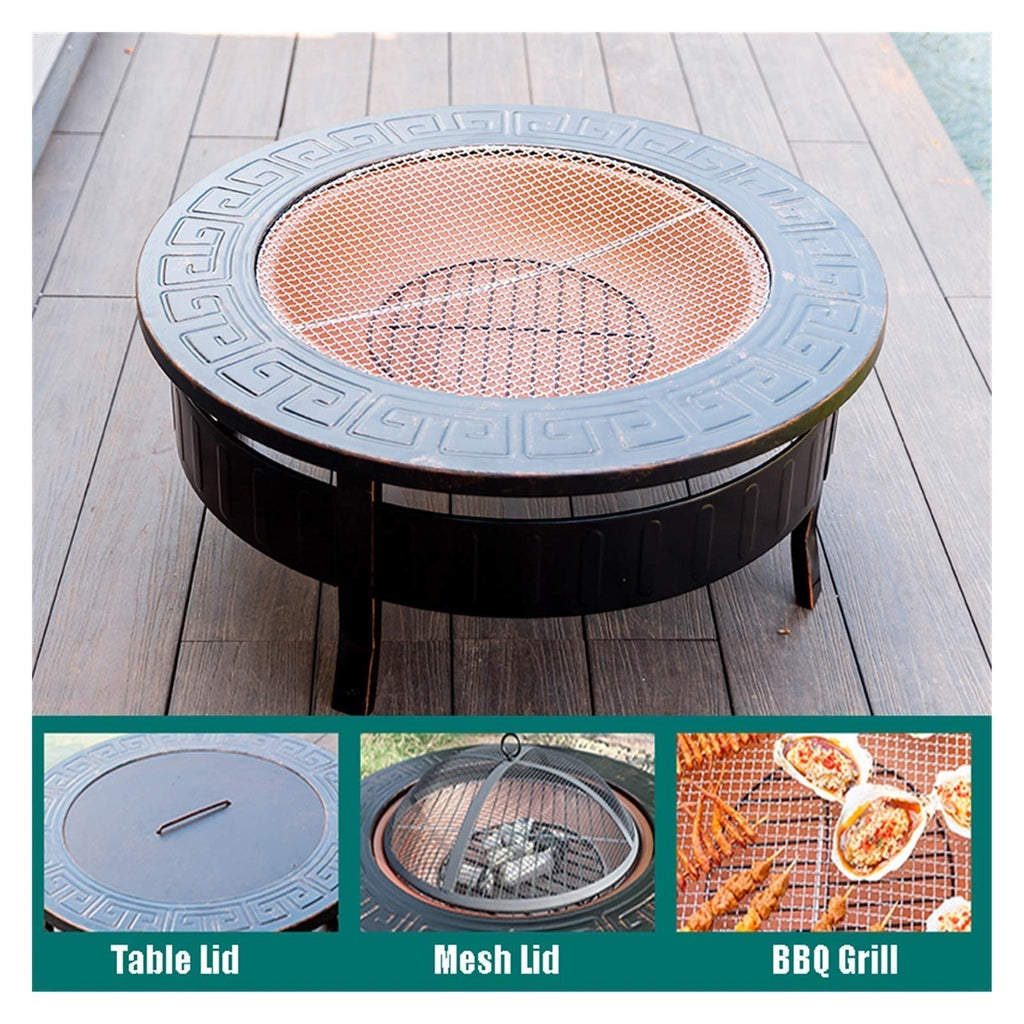 Wood-Burning Fire Pit Bowl with Spark Screen D422794