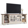 Farmhouse Wood TV Stand for 65 Inch TV with Glass Door Storage Cabinet U8292