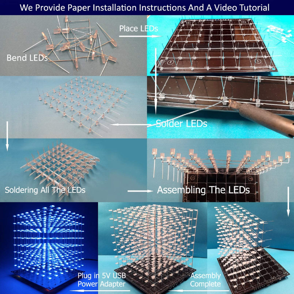 3D Led Cube DIY Electronics Kit 8x8x8 Led Cube DIY Soldering Project Kit T57289