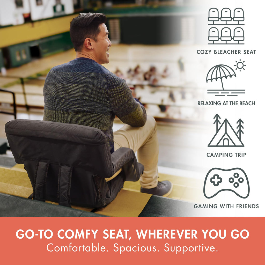 Portable Reclining Folding Stadium Seat with Back Support, Black C670