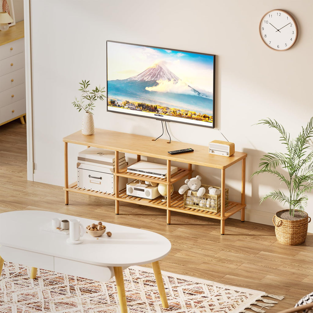 Bamboo 3 Tier TV Stand for 60 65 Inch TV S28391