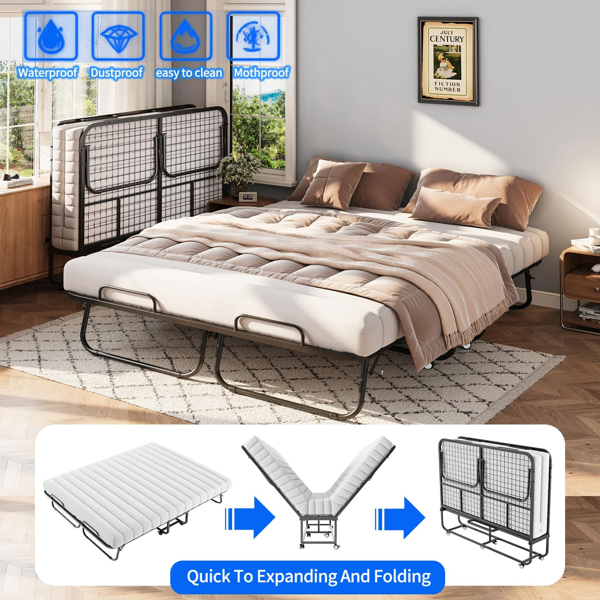 Queen Size Folding Bed with Memory Mattress P5032