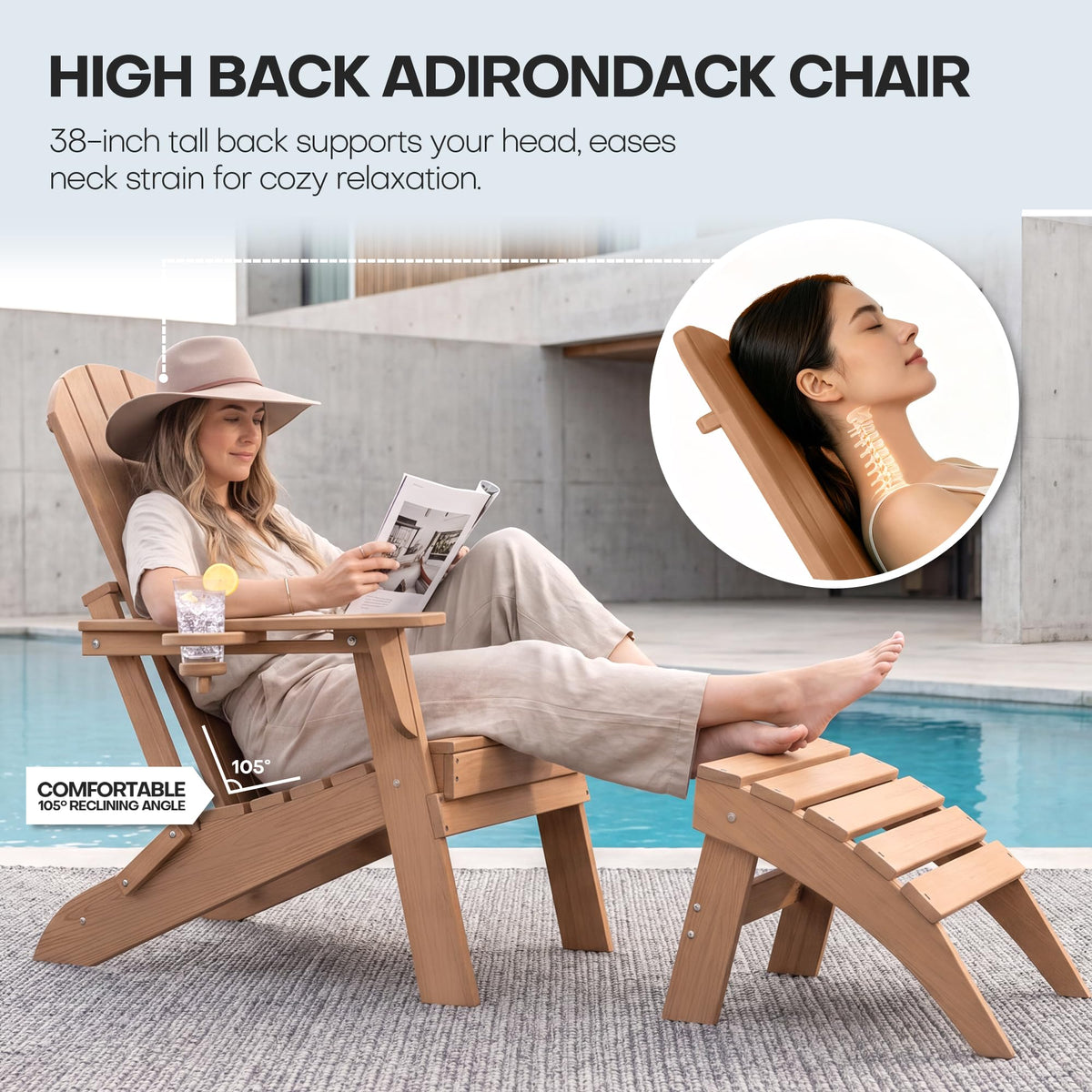 Adirondack Chair Set of 2 with Cup Holders & Table L4606