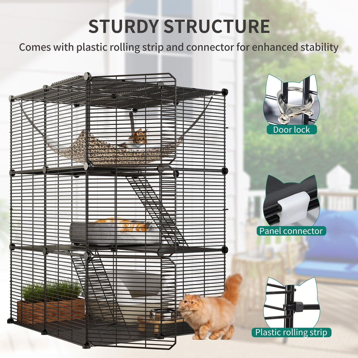 Cat Cage Indoor Cat Enclosures Metal Kennel with Hammock G810
