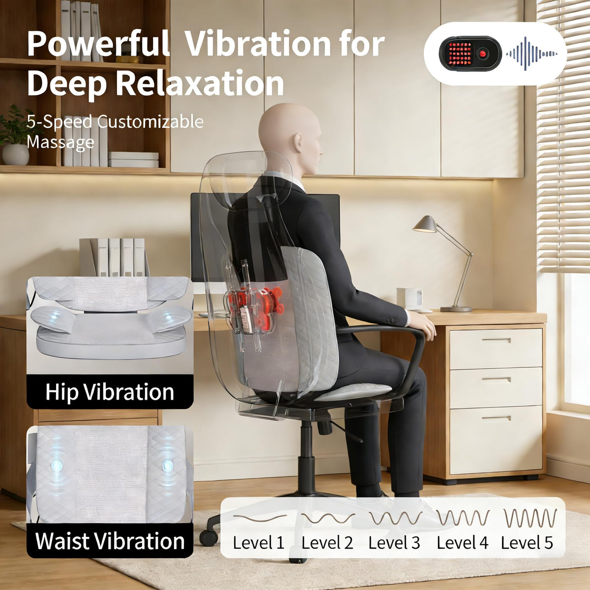 Gray Shiatsu Massage Chair Pad with Heat H696