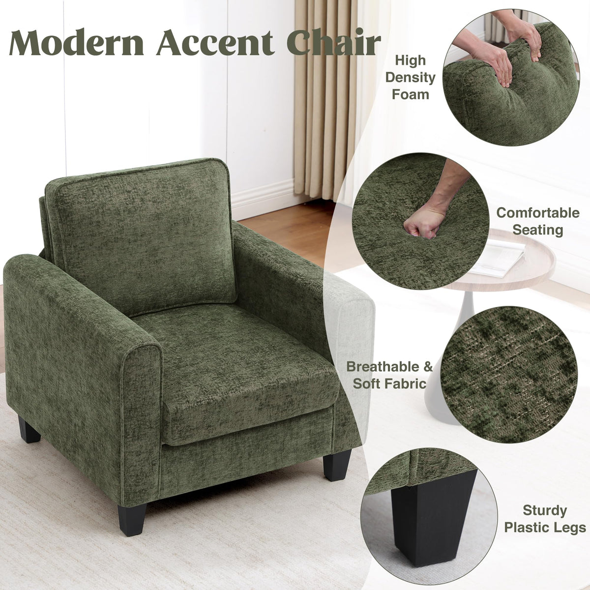 Green Chenille Upholstered Accent Chair U89271