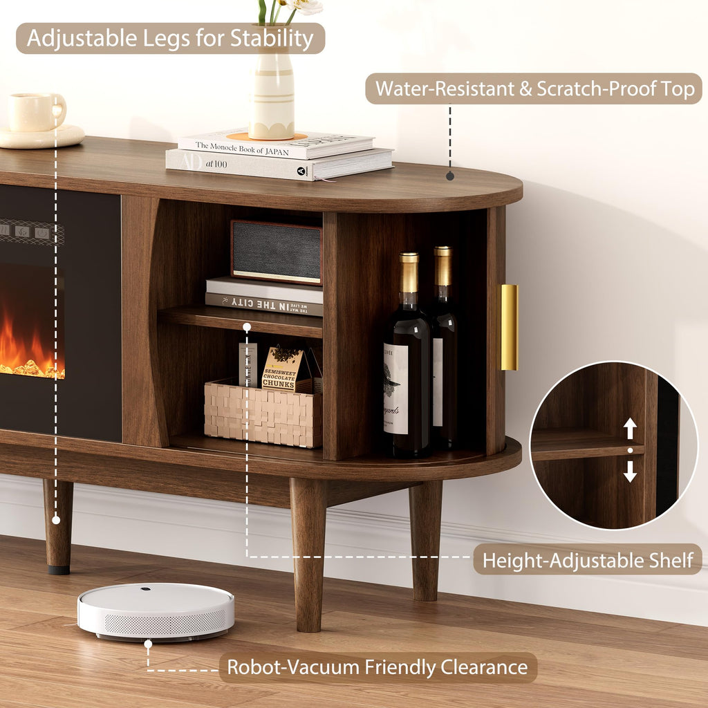 70″ Fluted Fireplace TV Stand with Sliding Tambour Doors Y70544