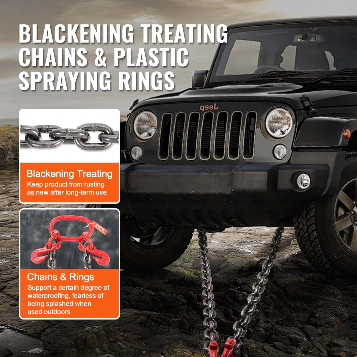 3/8" x 3' G80 V Bridle Towing Chain with J Hooks and Grab Hooks S7958