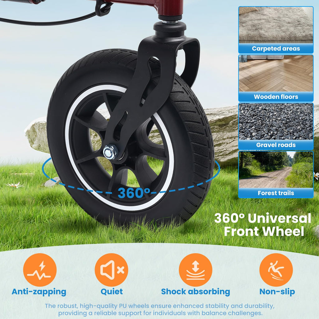 Foldable Rolling Walker with Seat 330 lbs Capacity 10 inch Wheels C513