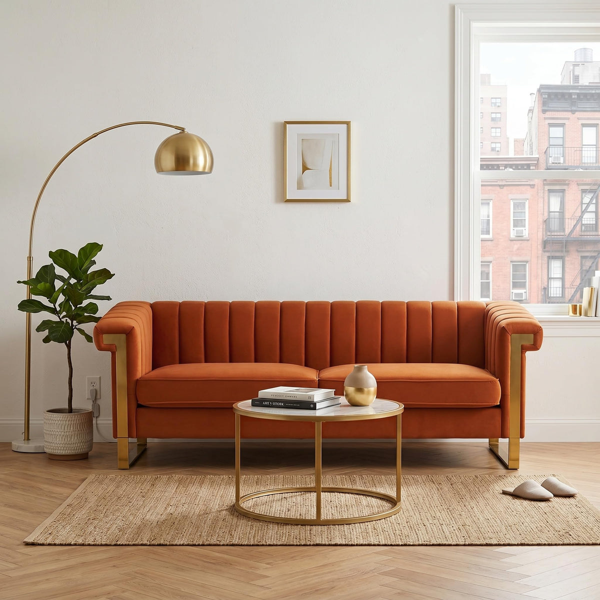 Orange Velvet 3-Seater Sofa Q720972
