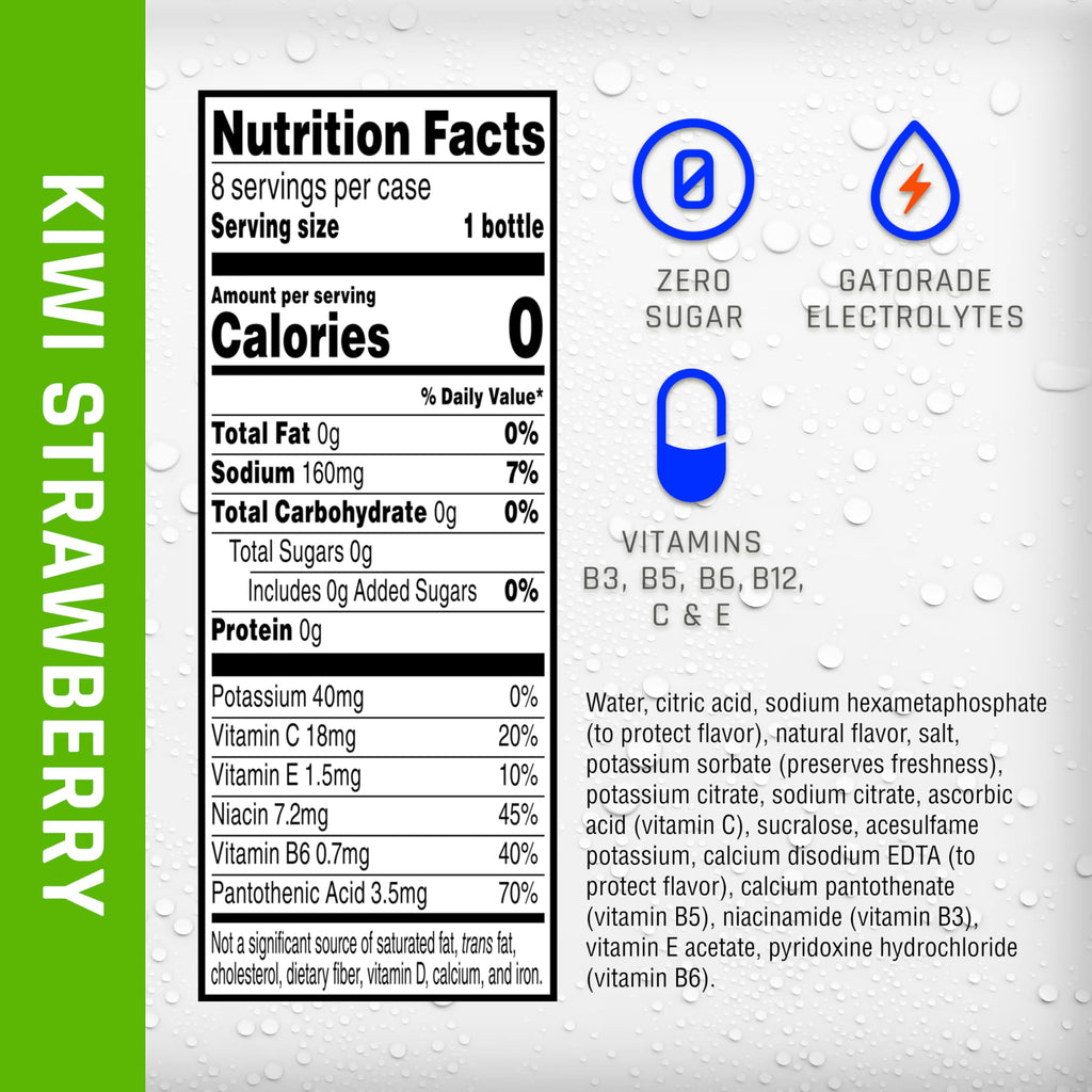 Electrolyte Water, Kiwi Strawberry, 12 fl oz, 8 Pack Q746424