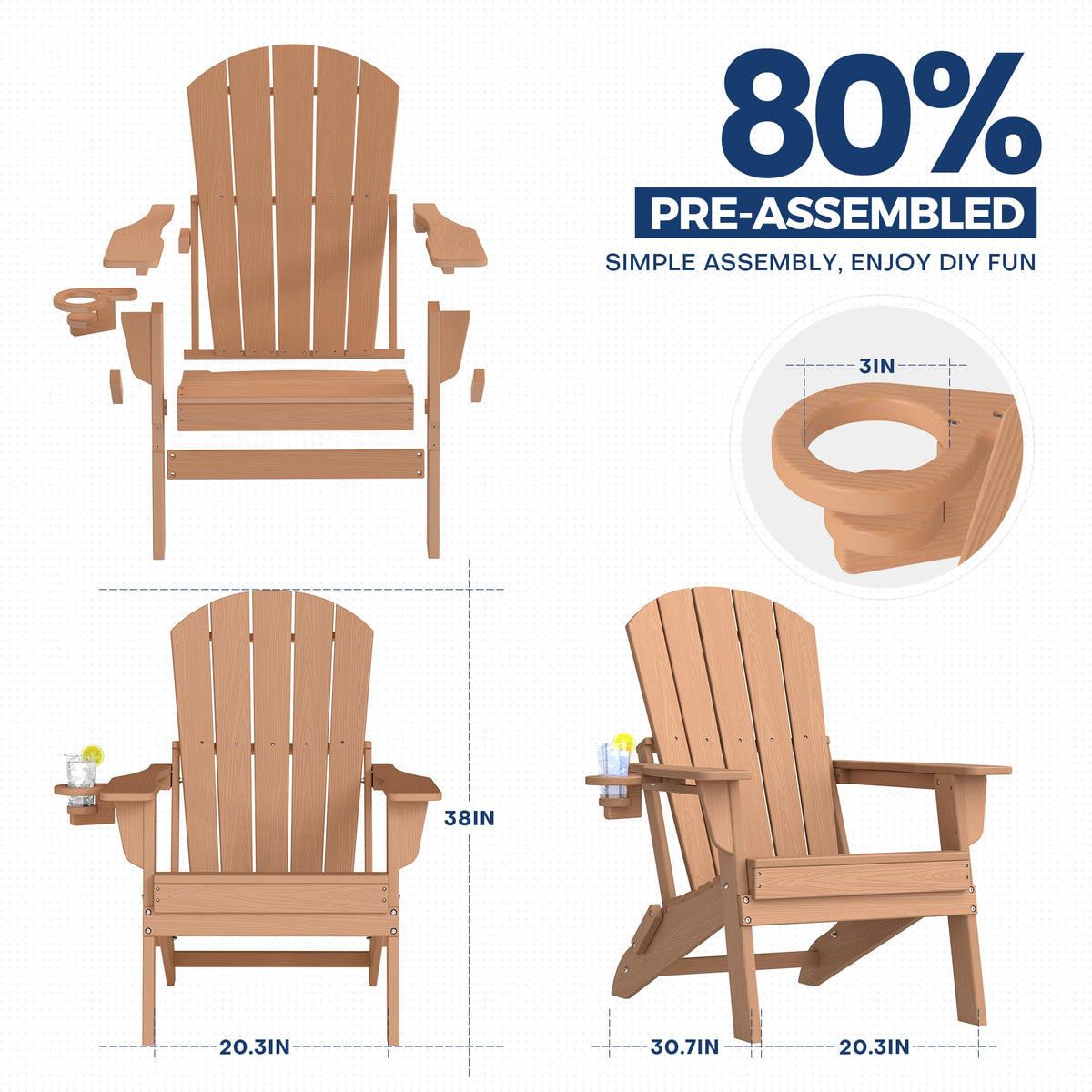 Adirondack Chair Set of 2 with Cup Holders & Table L4606