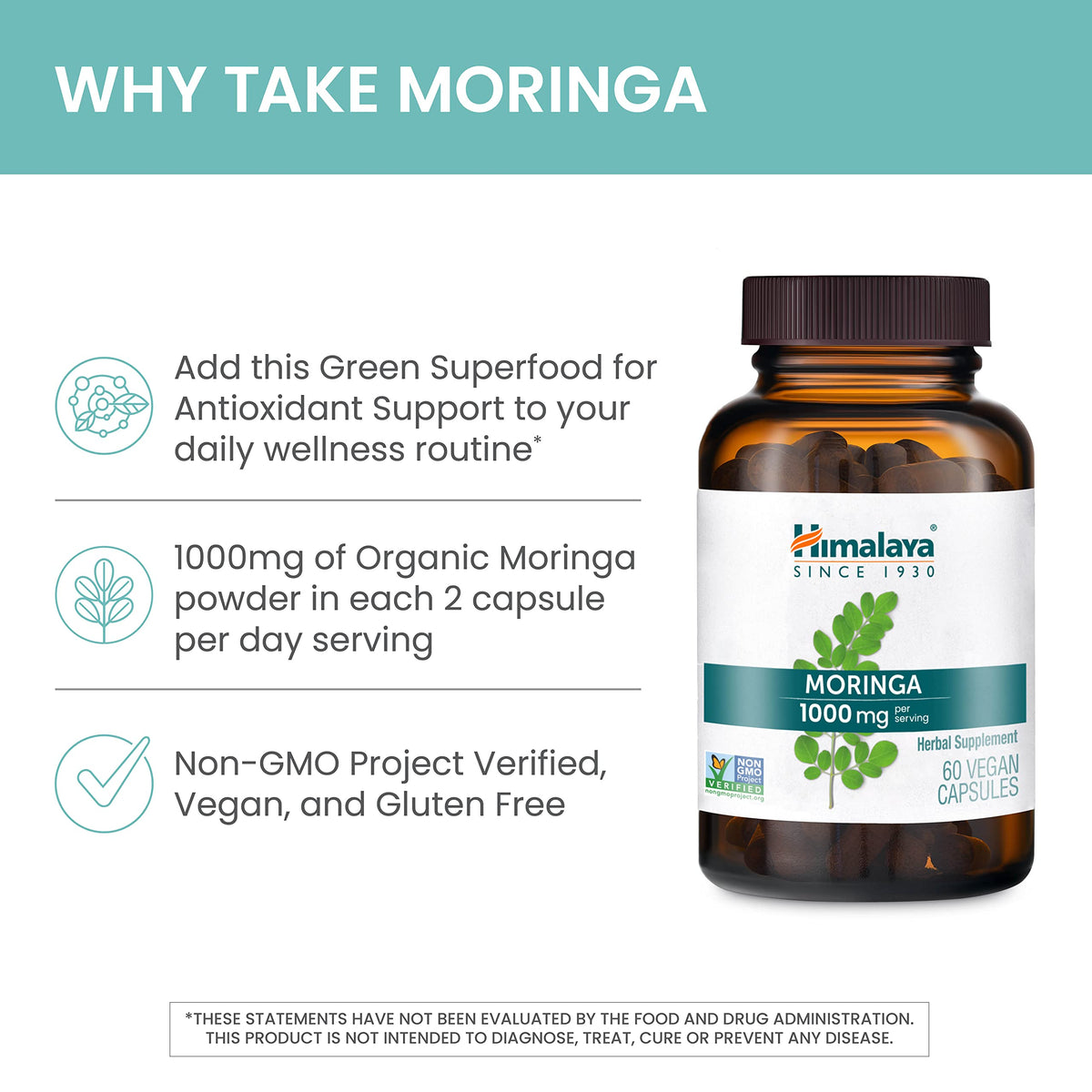 Organic Moringa 1000 mg 60 Capsules U23157