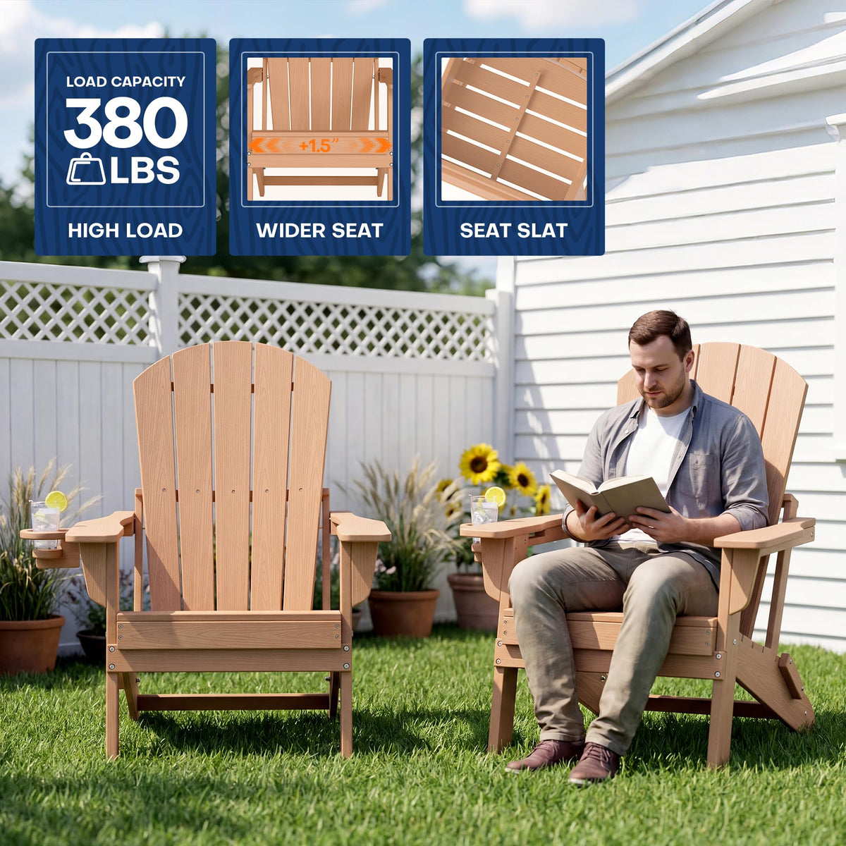 Adirondack Chair Set of 2 with Cup Holders & Table L4606