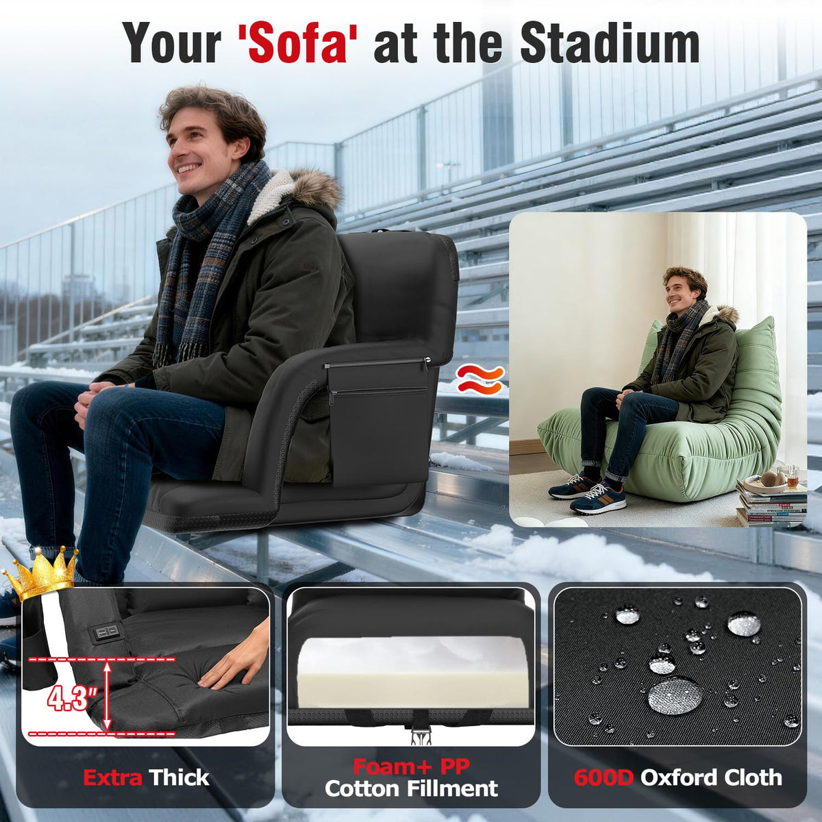 Heated Stadium Seats with Back Support 2 Pack G473
