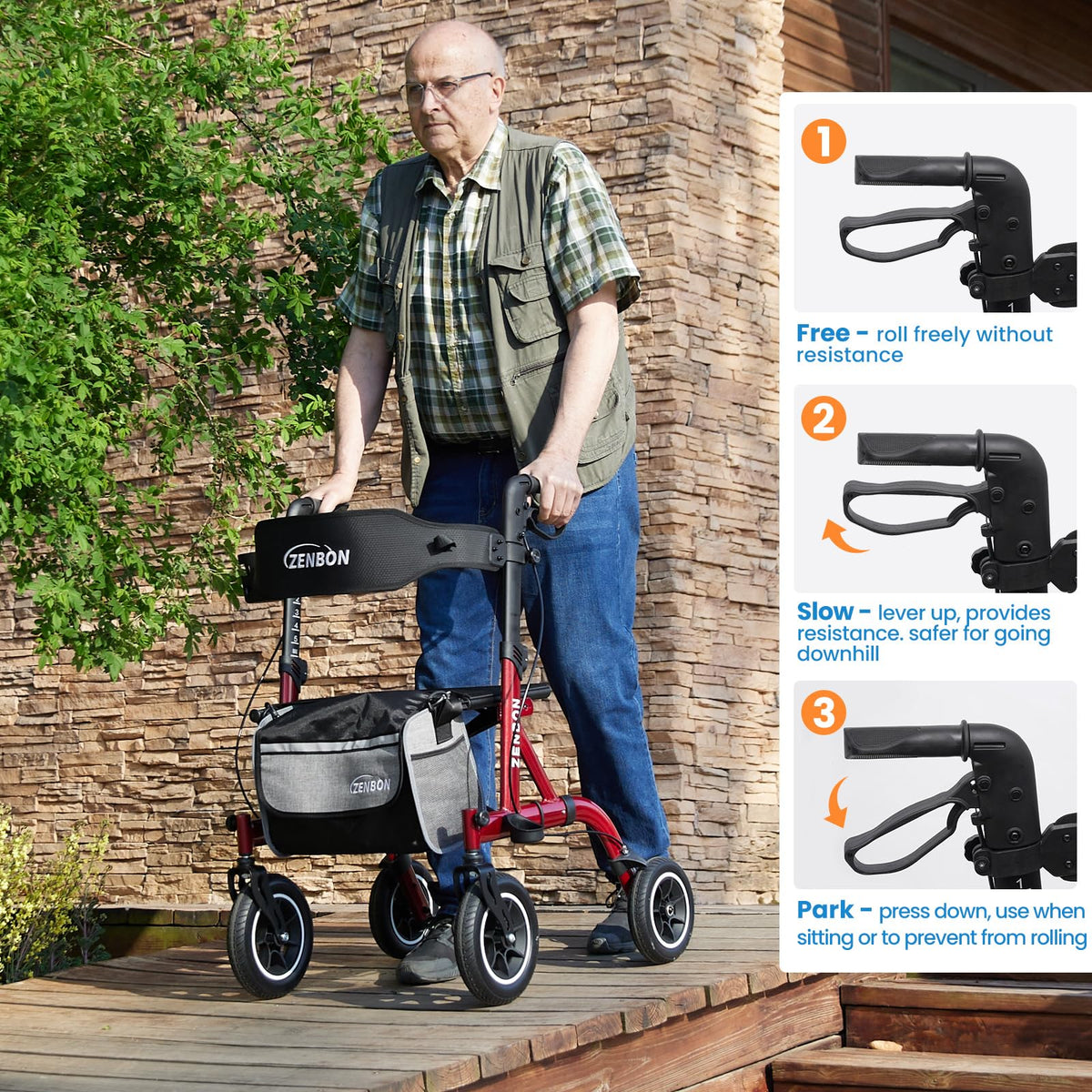 Foldable Rolling Walker with Seat 330 lbs Capacity 10 inch Wheels C513