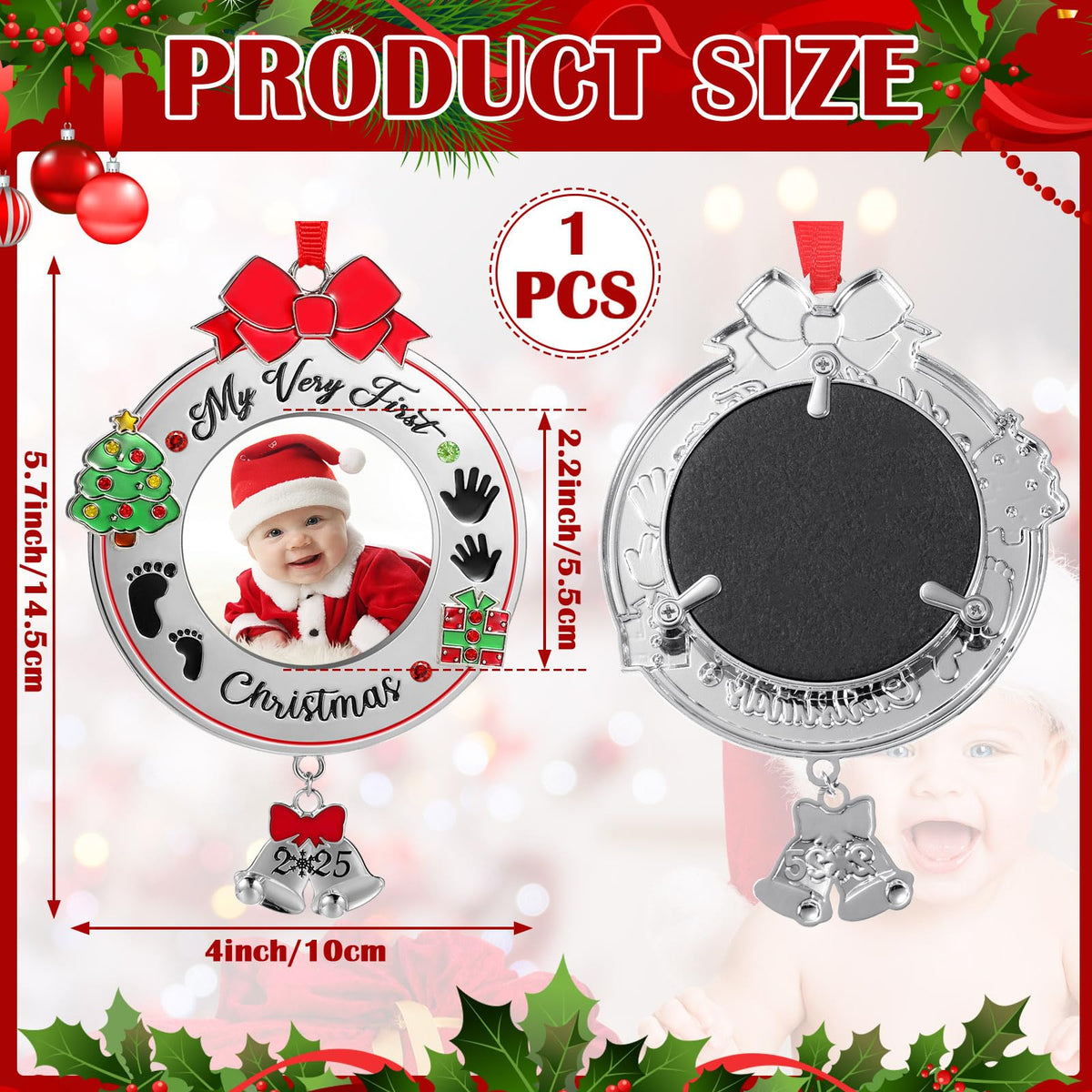 Baby's First Christmas Photo Ornament 2025 Picture Frame F720
