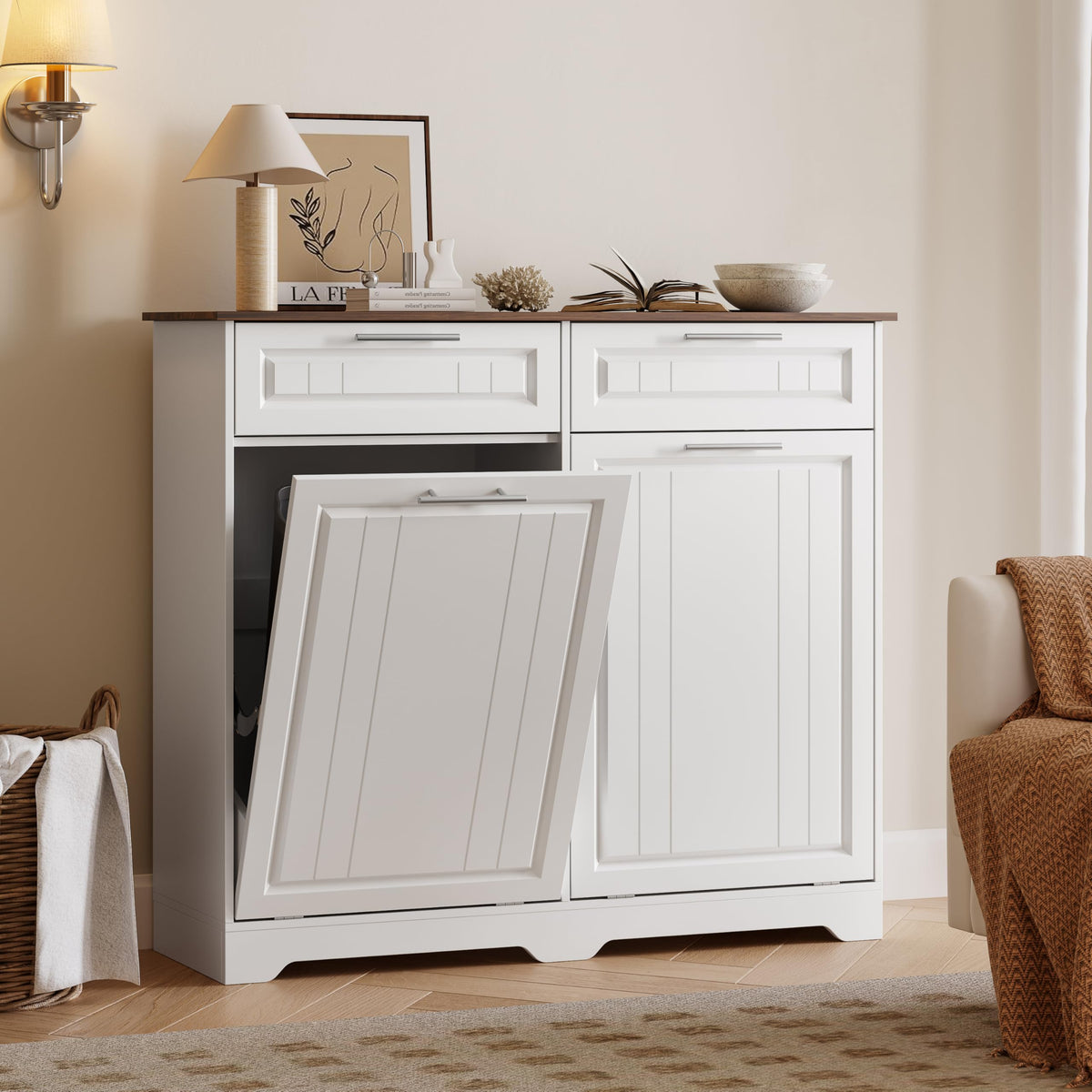 10 Gallon Double Tilt Out Trash Can Cabinet N75158