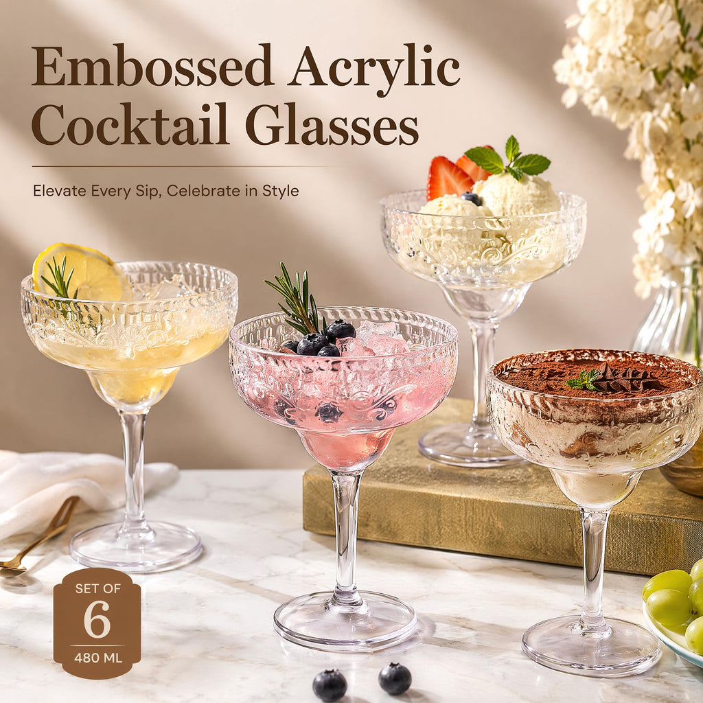 6 Pack 16oz Clear Acrylic Margarita Glasses T4838