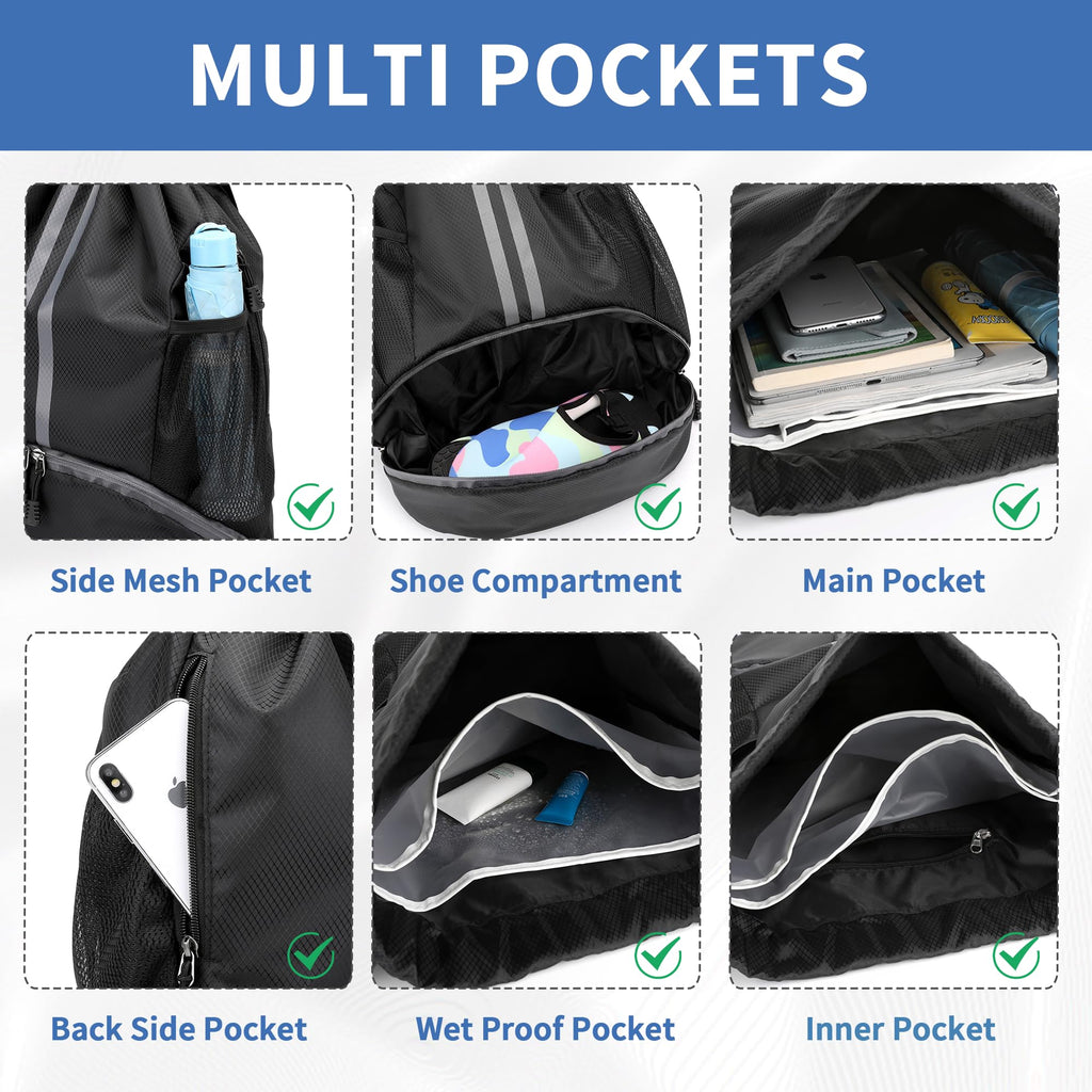Drawstring Backpack Gym Bag with Shoes Compartment B250118