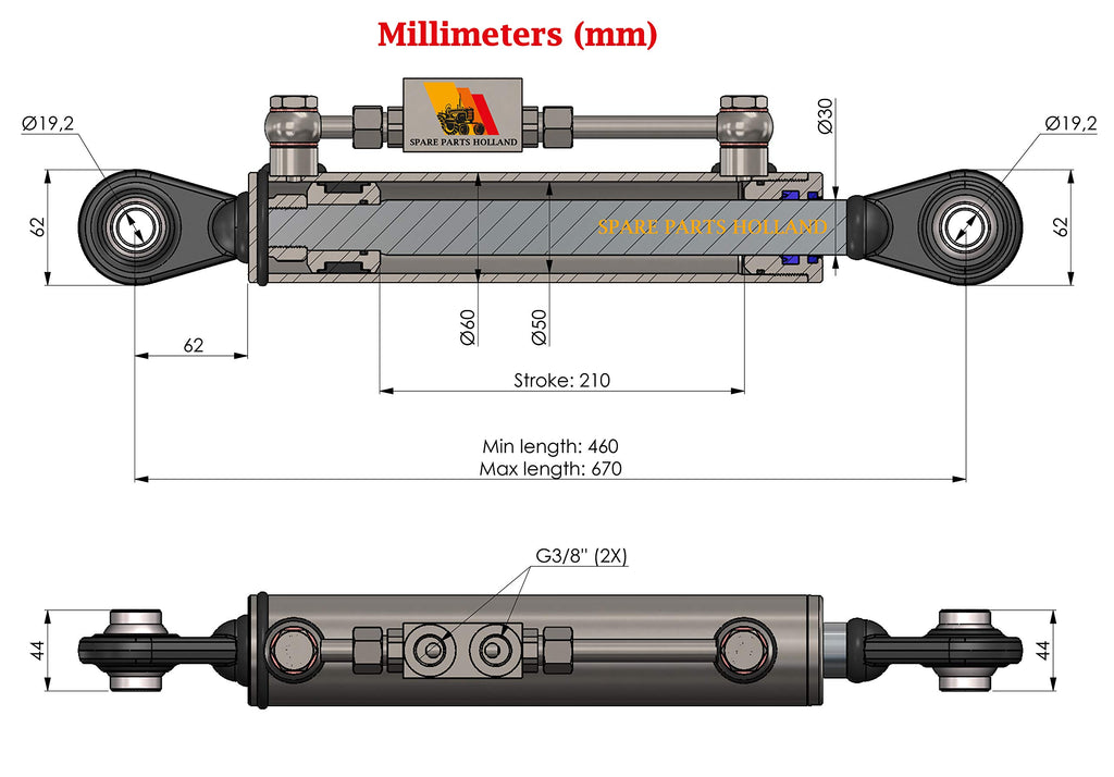 Hydraulic Top Link Cat 1-1 with Locking Block A94323