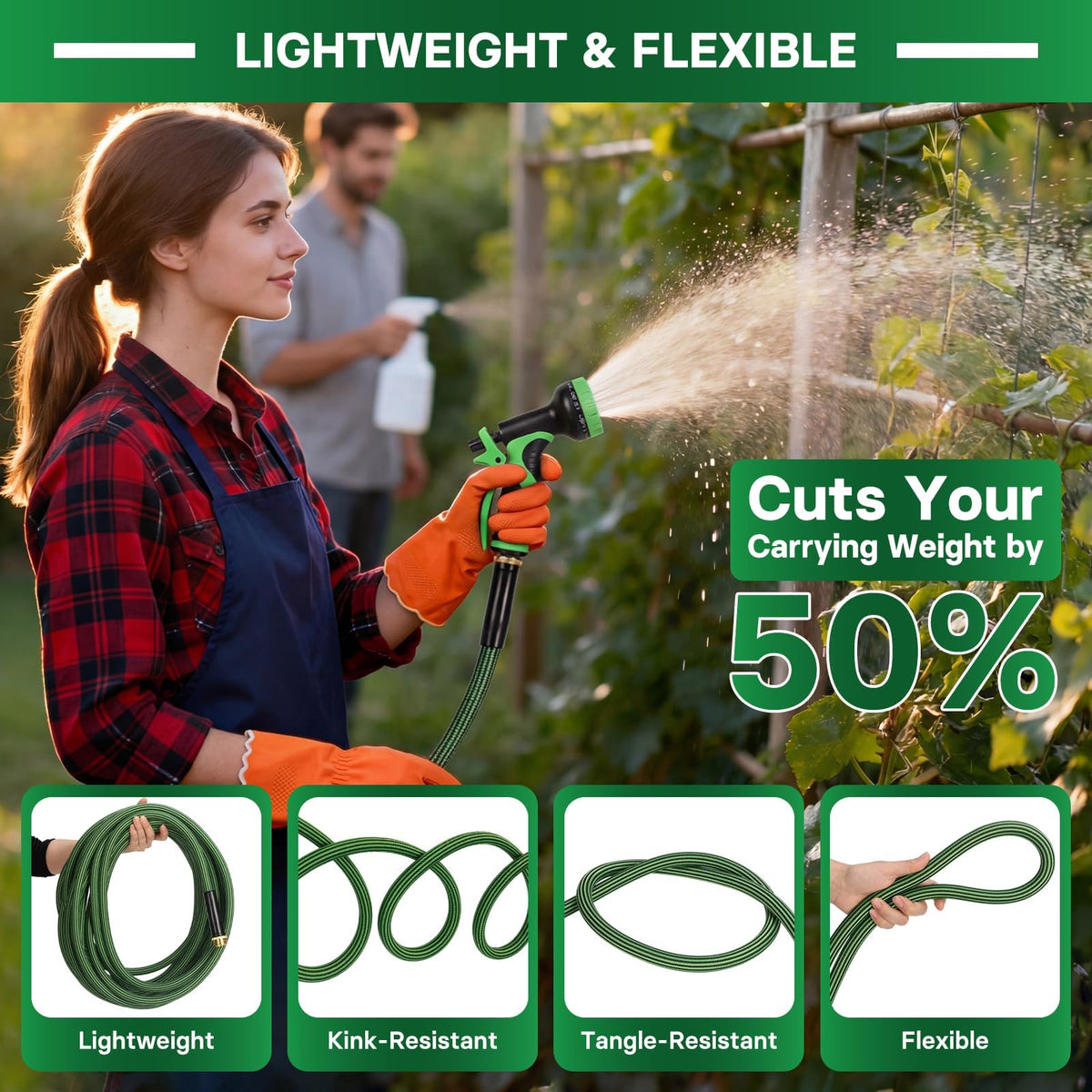 100 ft Flexible Non-Expandable Kink-Free Lightweight Garden Hose W775
