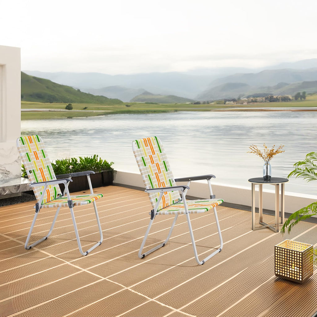 2 Pcs Lightweight Folding Beach Chairs with Armrests R111