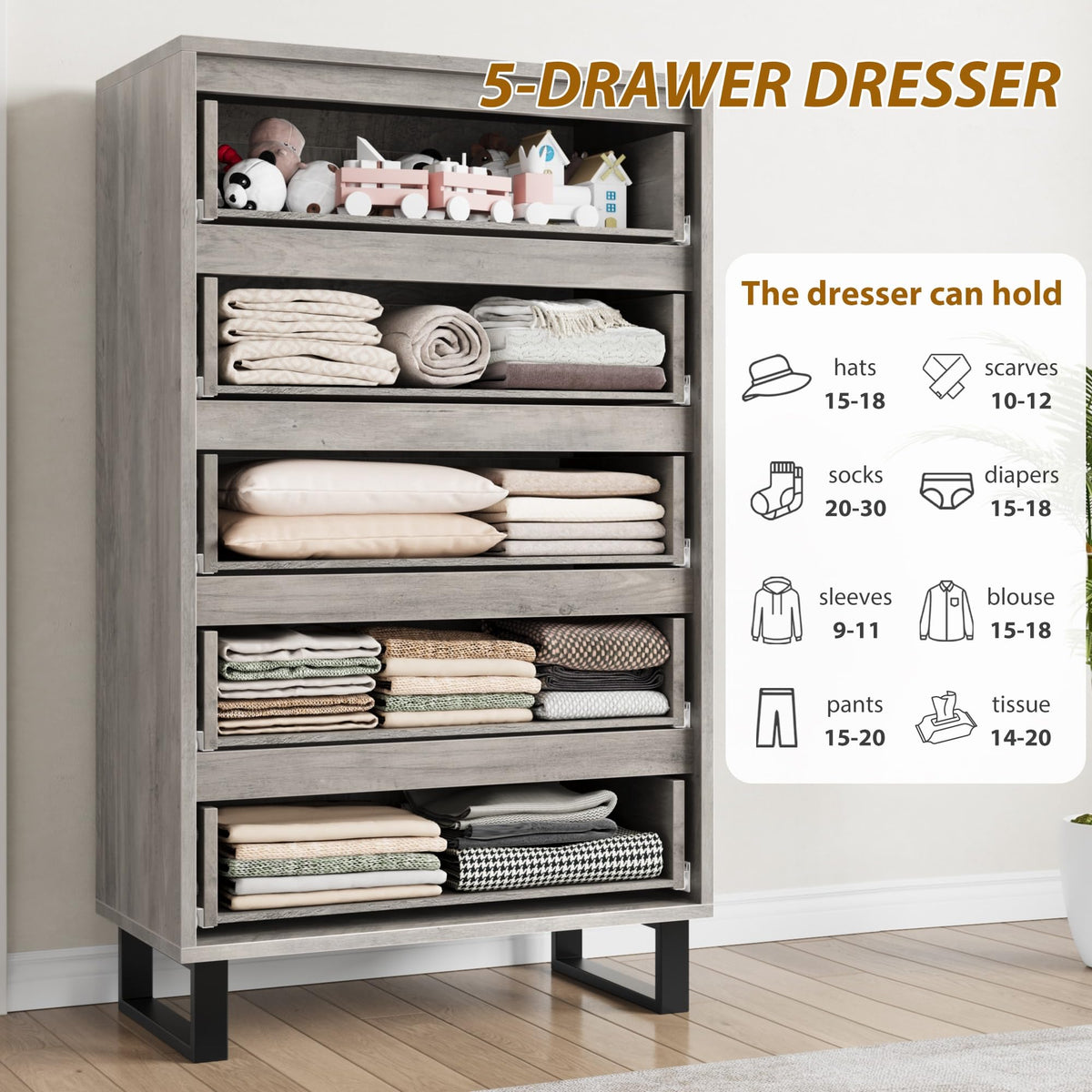5 Drawer Vertical Dresser with Storage Z4523
