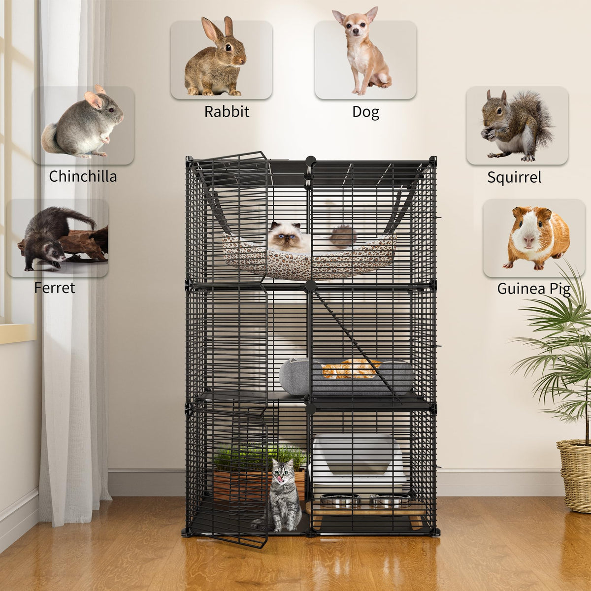 Cat Cage Indoor Cat Enclosures Metal Kennel with Hammock G810