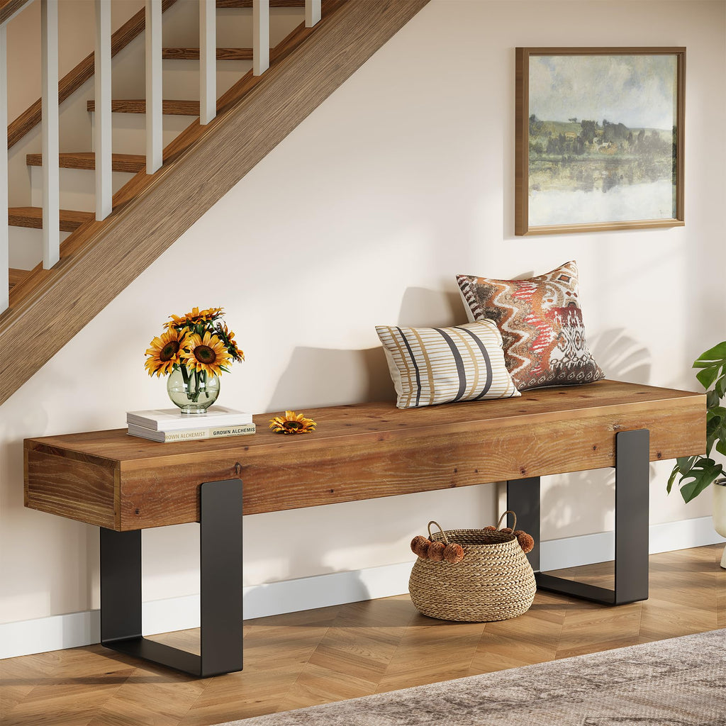 Solid Wooden Entryway Bench with Metal Legs W1649