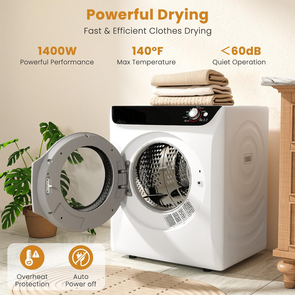 2.6 CU. FT. White Compact Electric Clothes Dryer with Stainless Steel Tub W83092