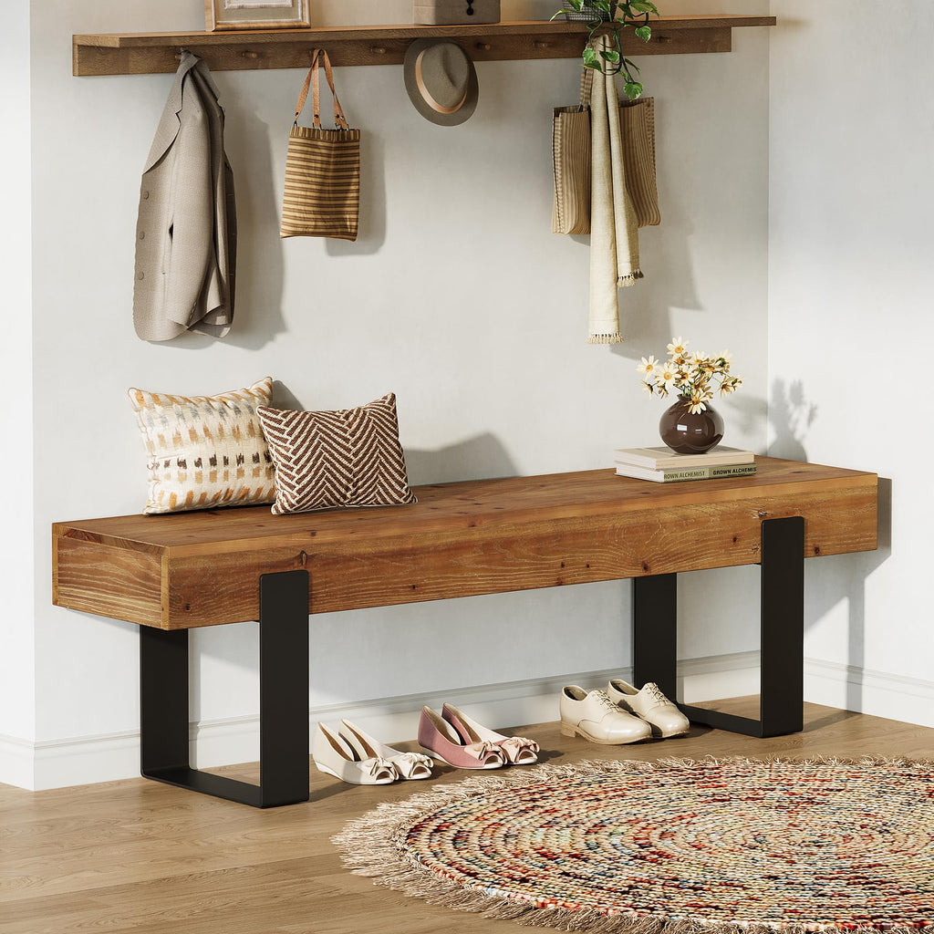 Solid Wooden Entryway Bench with Metal Legs W1649