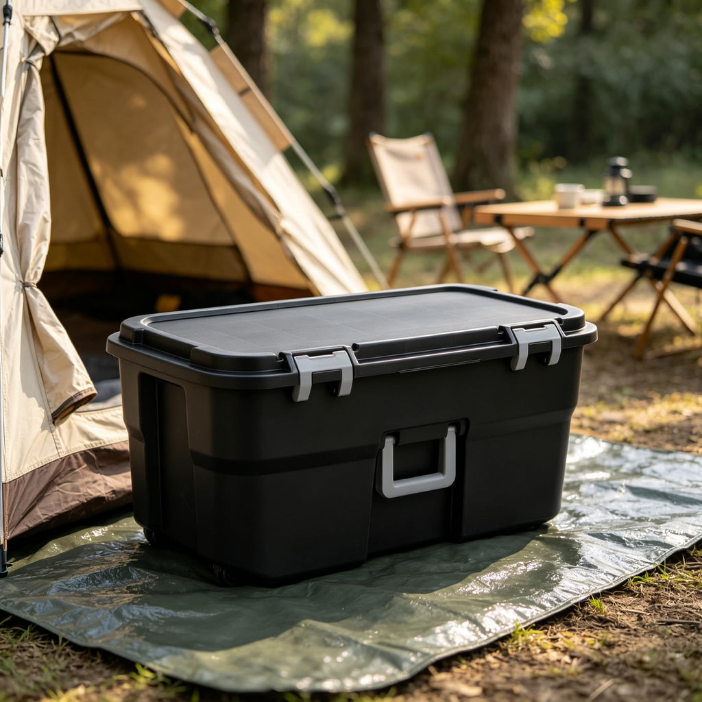 Black 22 Gallon Wheeled Plastic Storage Trunk A663325