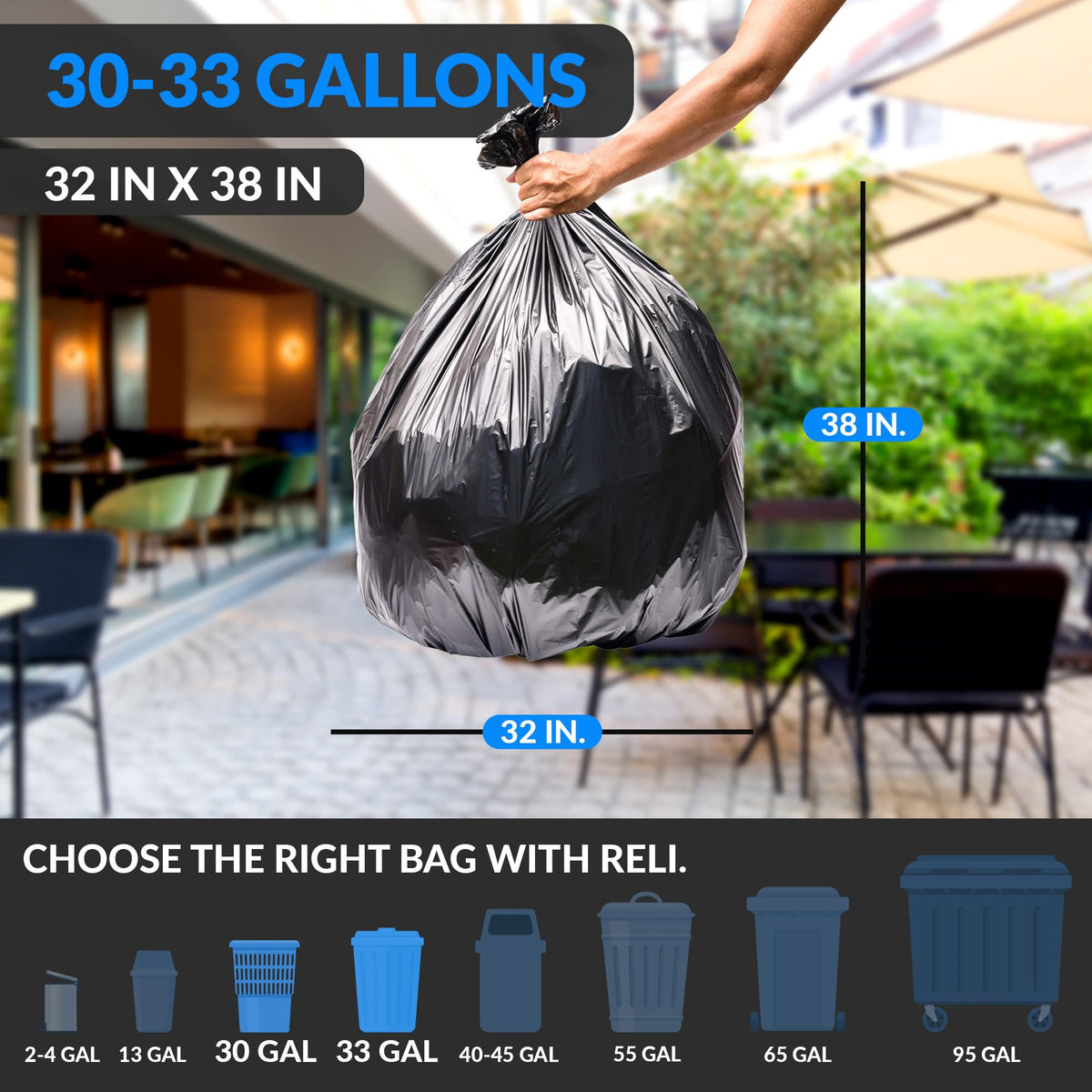 30 to 33 Gallon Heavy Duty Trash Bags U6466