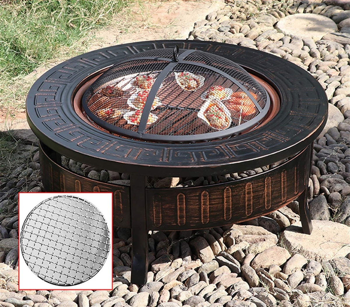 Wood-Burning Fire Pit Bowl with Spark Screen D422794