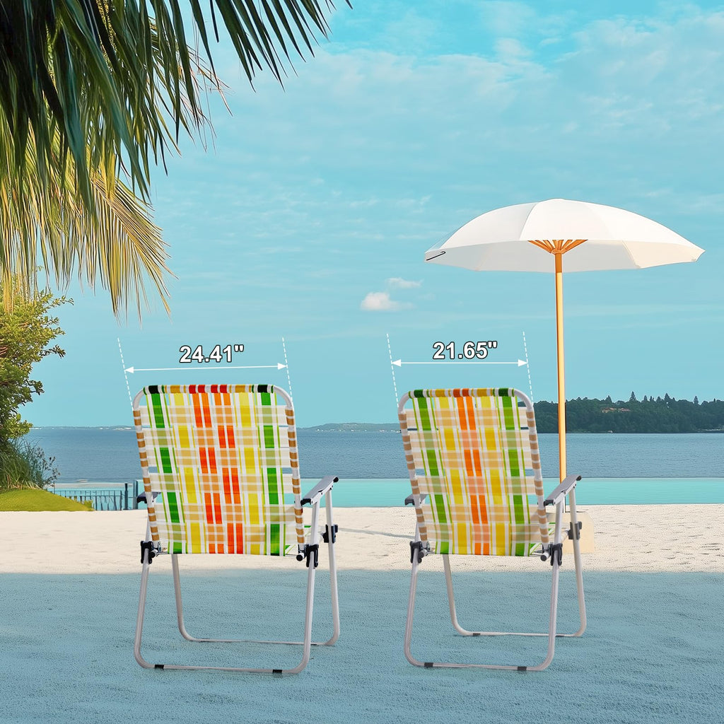 2 Pcs Lightweight Folding Beach Chairs with Armrests R111