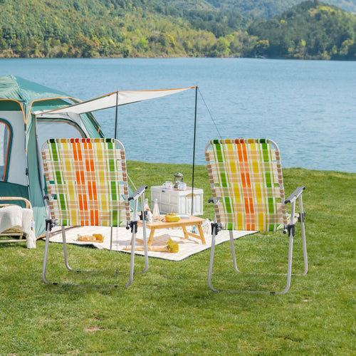 2 Pcs Lightweight Folding Beach Chairs with Armrests R111