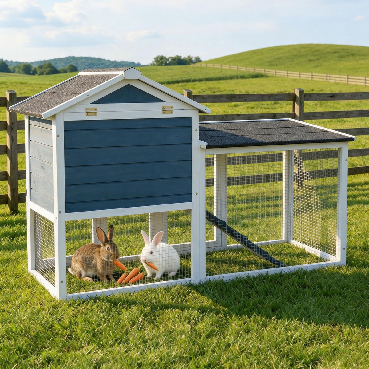 Wooden Rabbit Hutch with Pull-Out Cleaning Tray O9719